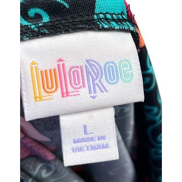 LuLaRoe Skirt Women's Size Large Black Blue Swirls Birds - Picture 5 of 5